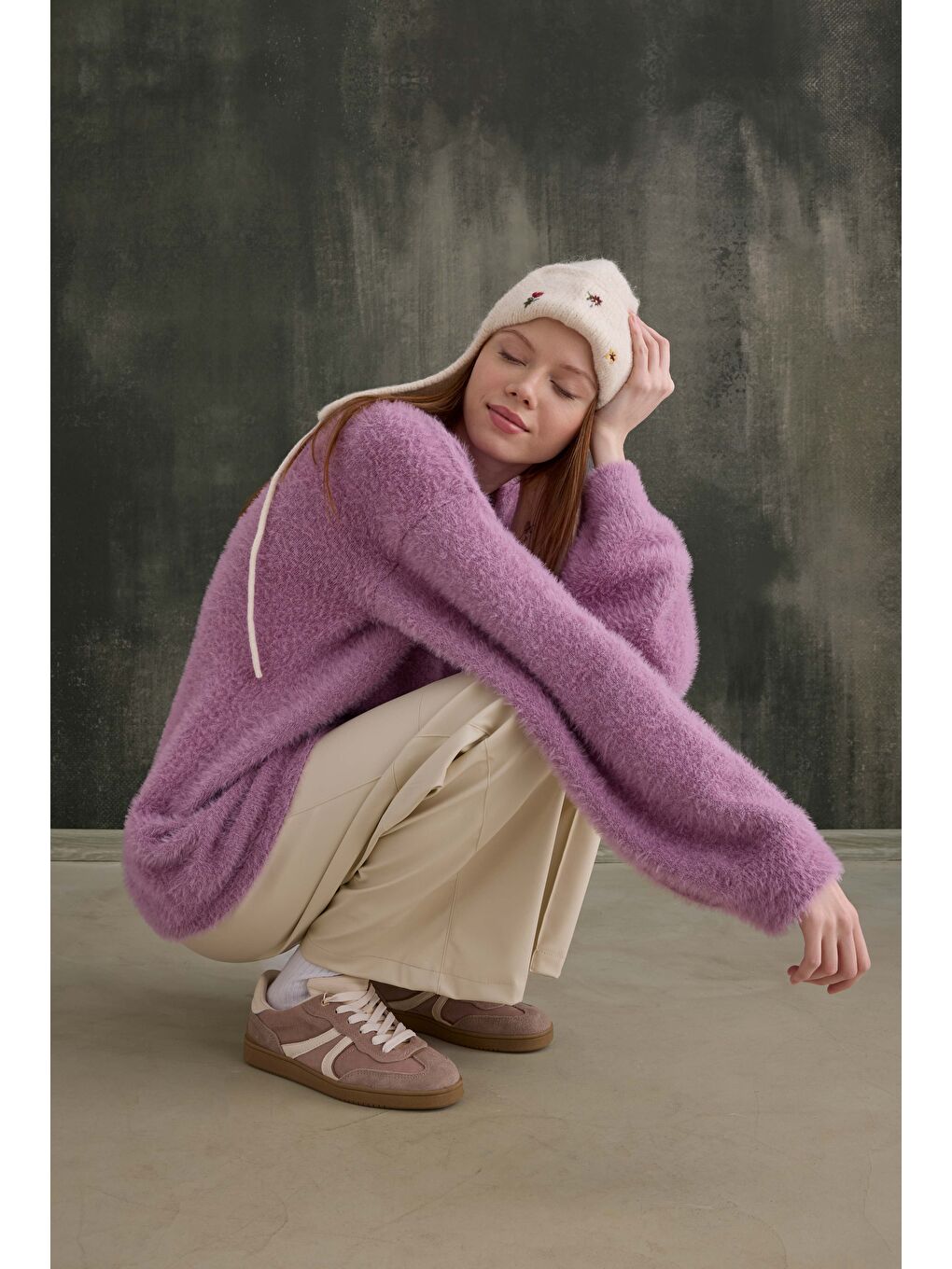 Mor Yumuşak Tüylü Kazak Violet-1