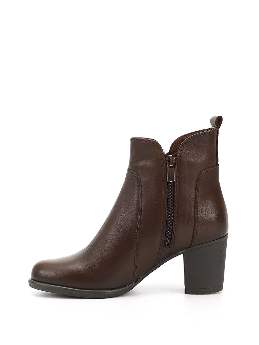 Kahverengi Kadın KOYU KAHVE Fermuarlı Kalın Topuklu Hakiki Deri Bot-2
