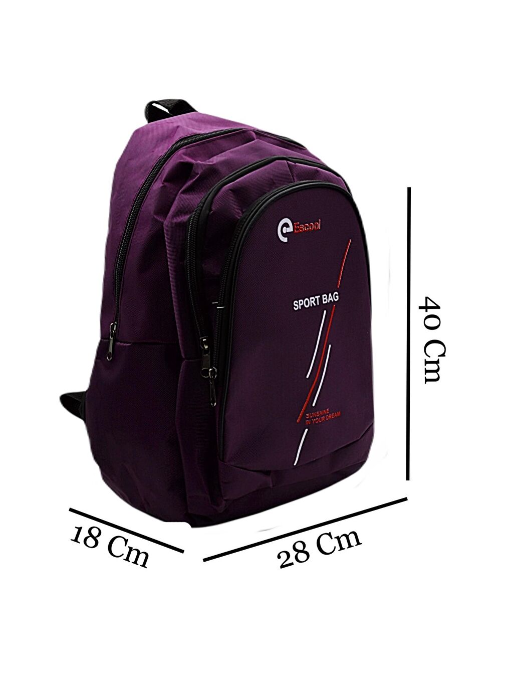 3 Bölmeli Sport Bag Okul Sırt Çantası Çizgi Baskılı Mürdüm KOD:702-1