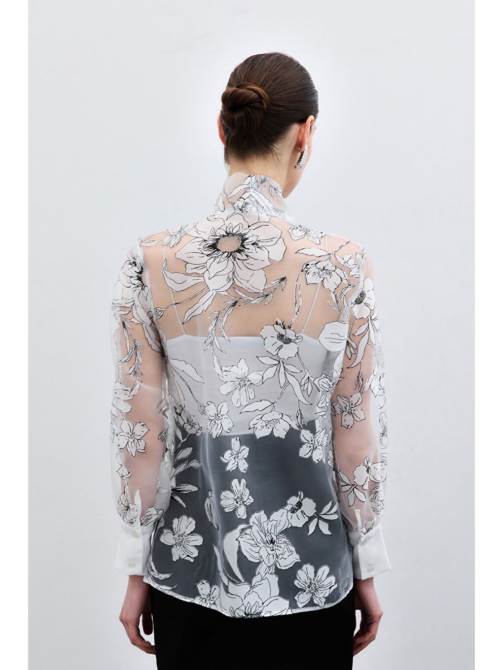 Çiçek Desenli Gömlek - Ekru-7