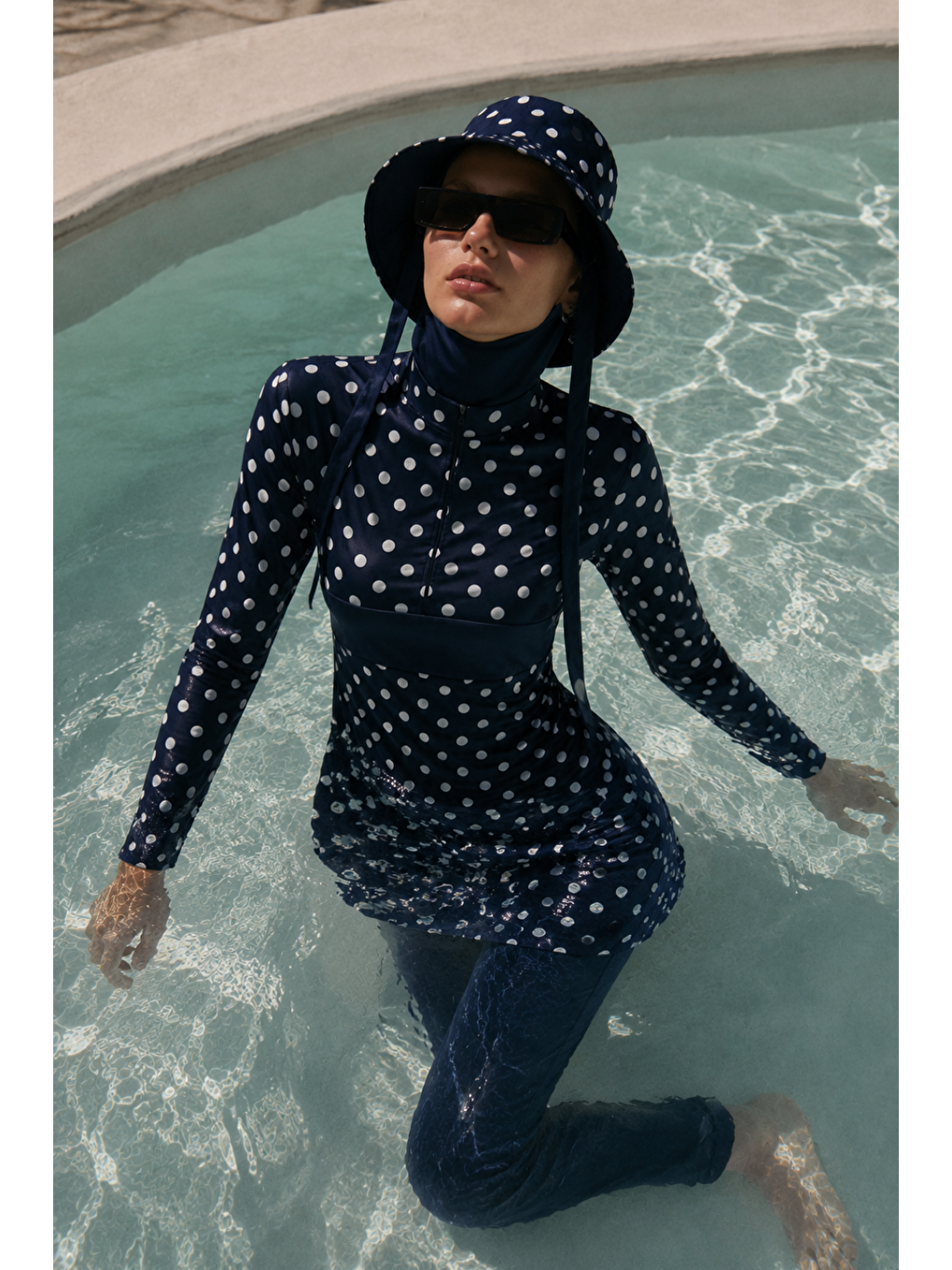 Pearl Dot | Beyaz Puantiyeli Lacivert Tesettür Mayo 5 Li Set-2