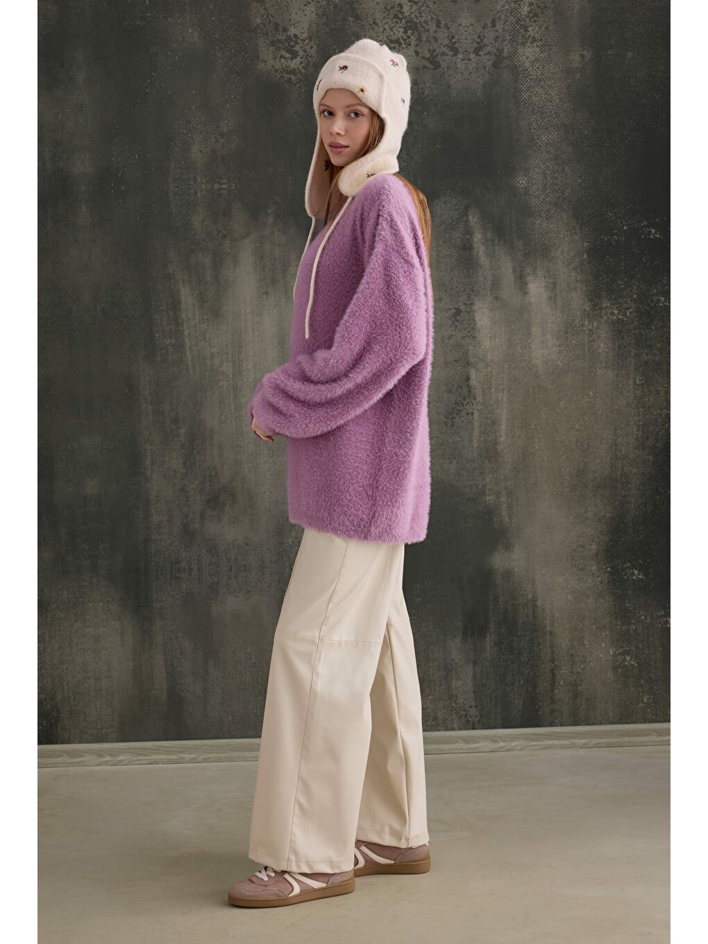 Mor Yumuşak Tüylü Kazak Violet-4