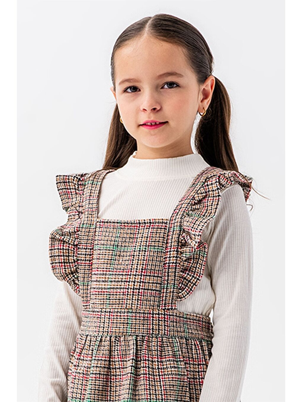 Yeşil Kız Çocuk Ekose Desenli Salopet Takım 22680-3