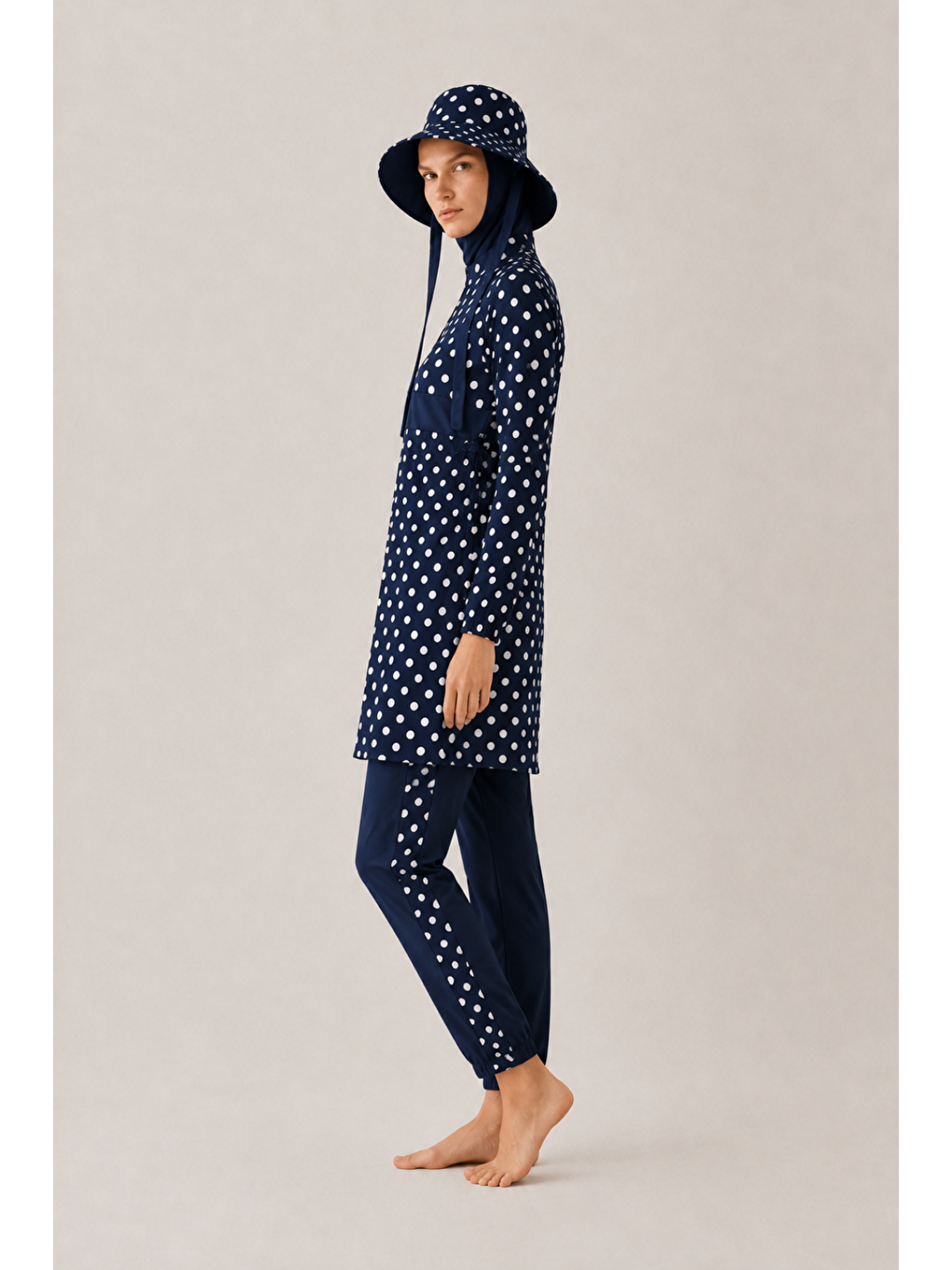 Pearl Dot | Beyaz Puantiyeli Lacivert Tesettür Mayo 5 Li Set-4