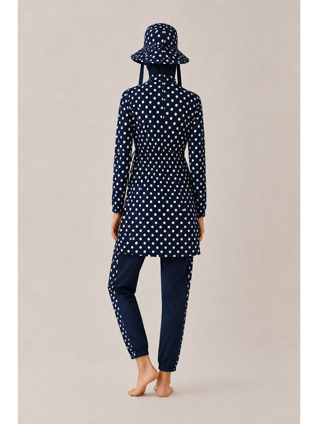 Pearl Dot | Beyaz Puantiyeli Lacivert Tesettür Mayo 5 Li Set-5