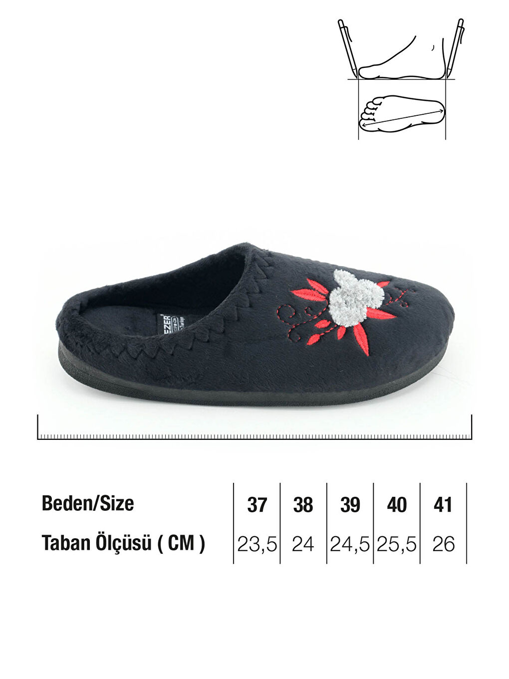 Siyah Kadın Kışlık PU Rahat Taban Nakışlı Tasarım Ev Bahçe Terlik-1
