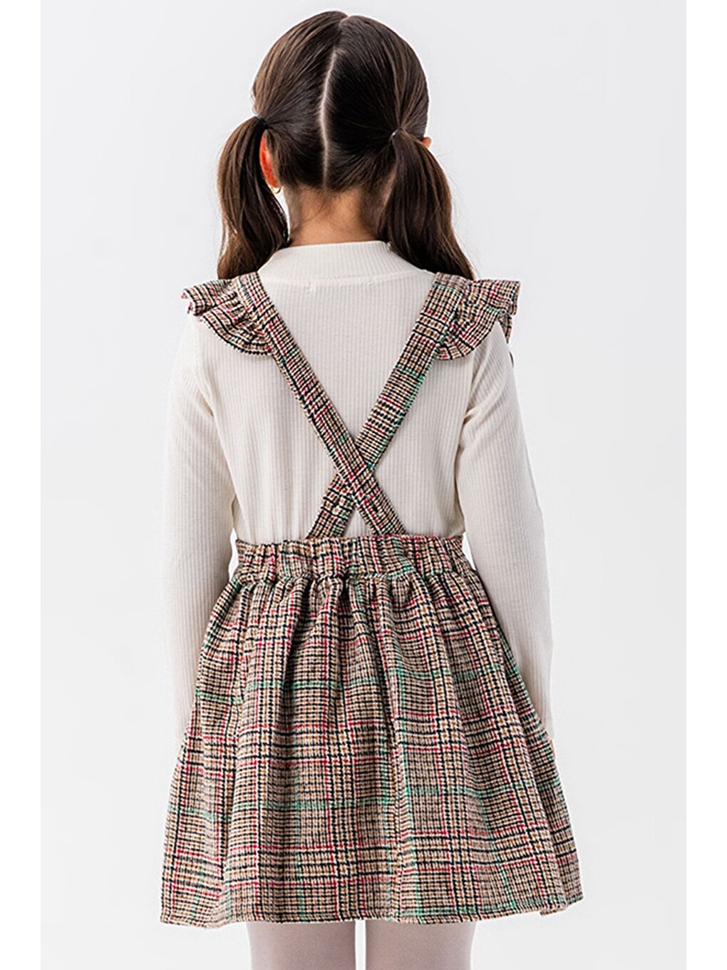 Yeşil Kız Çocuk Ekose Desenli Salopet Takım 22680-4