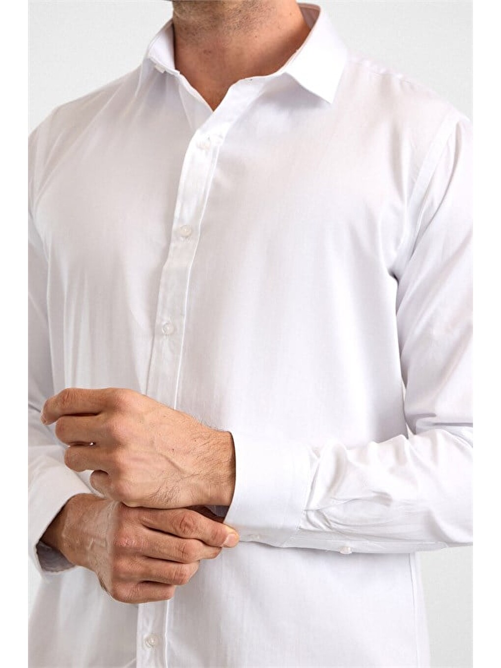 Beyaz Slim Klasik Yaka Düz Casual Gömlek-3