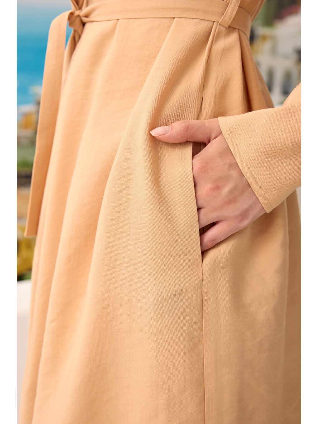 Pembe Yakası Geniş Pile Detaylı Tunik Açık Somon-4