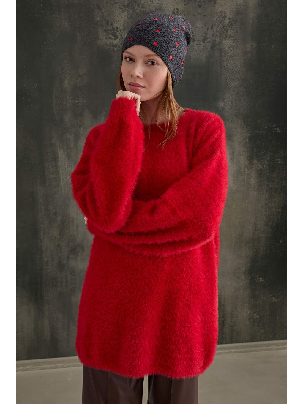 Yumuşak Tüylü Kazak Kırmızı