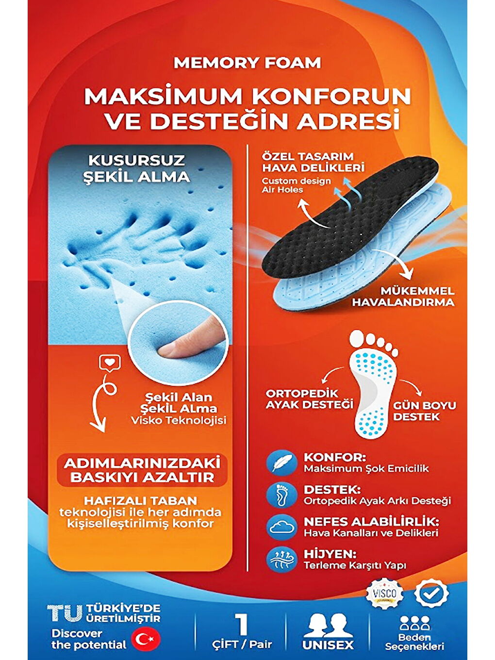 Siyah Anatomik Memory Foam Unisex İç Tabanlık-3