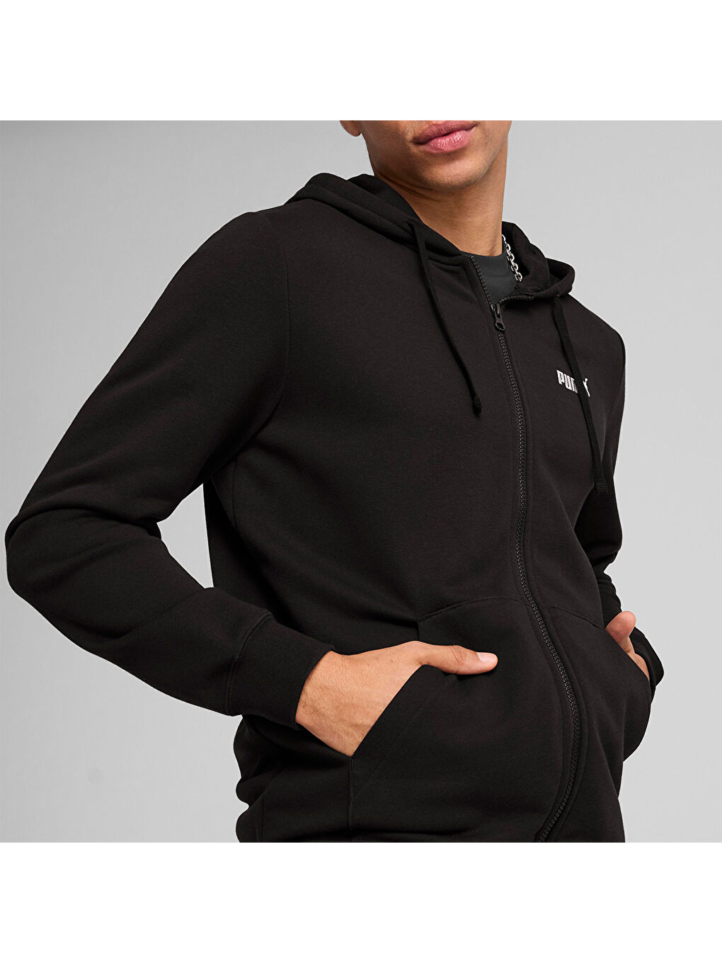 Essentials Erkek Siyah Kapüşonlu Ceket-1