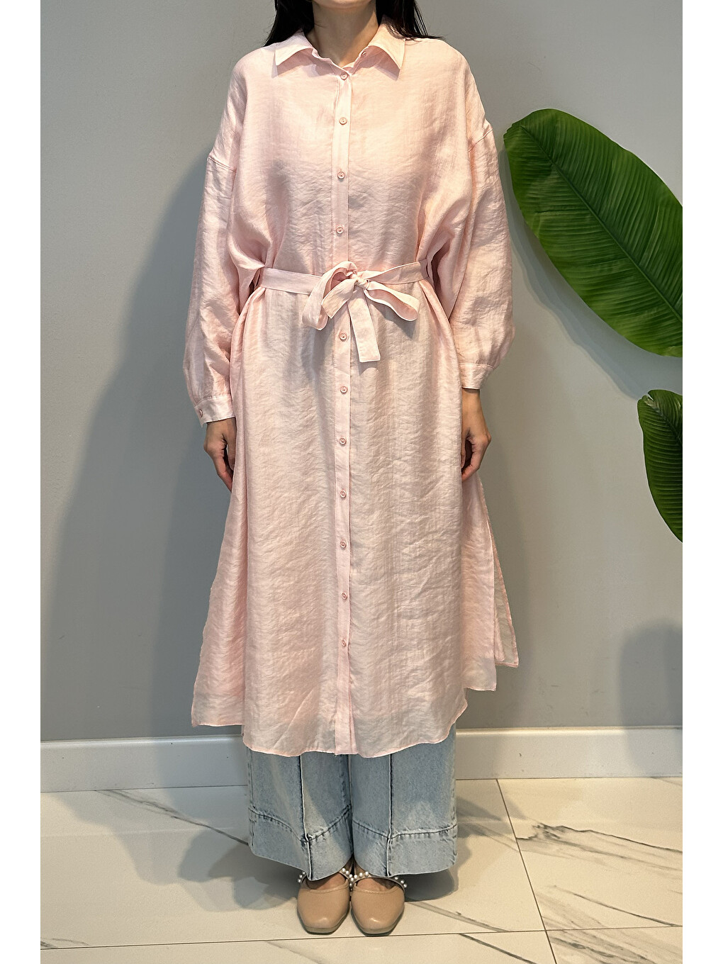 Çift Katlı Kuşaklı Nil Tunik 165 Pembe-1
