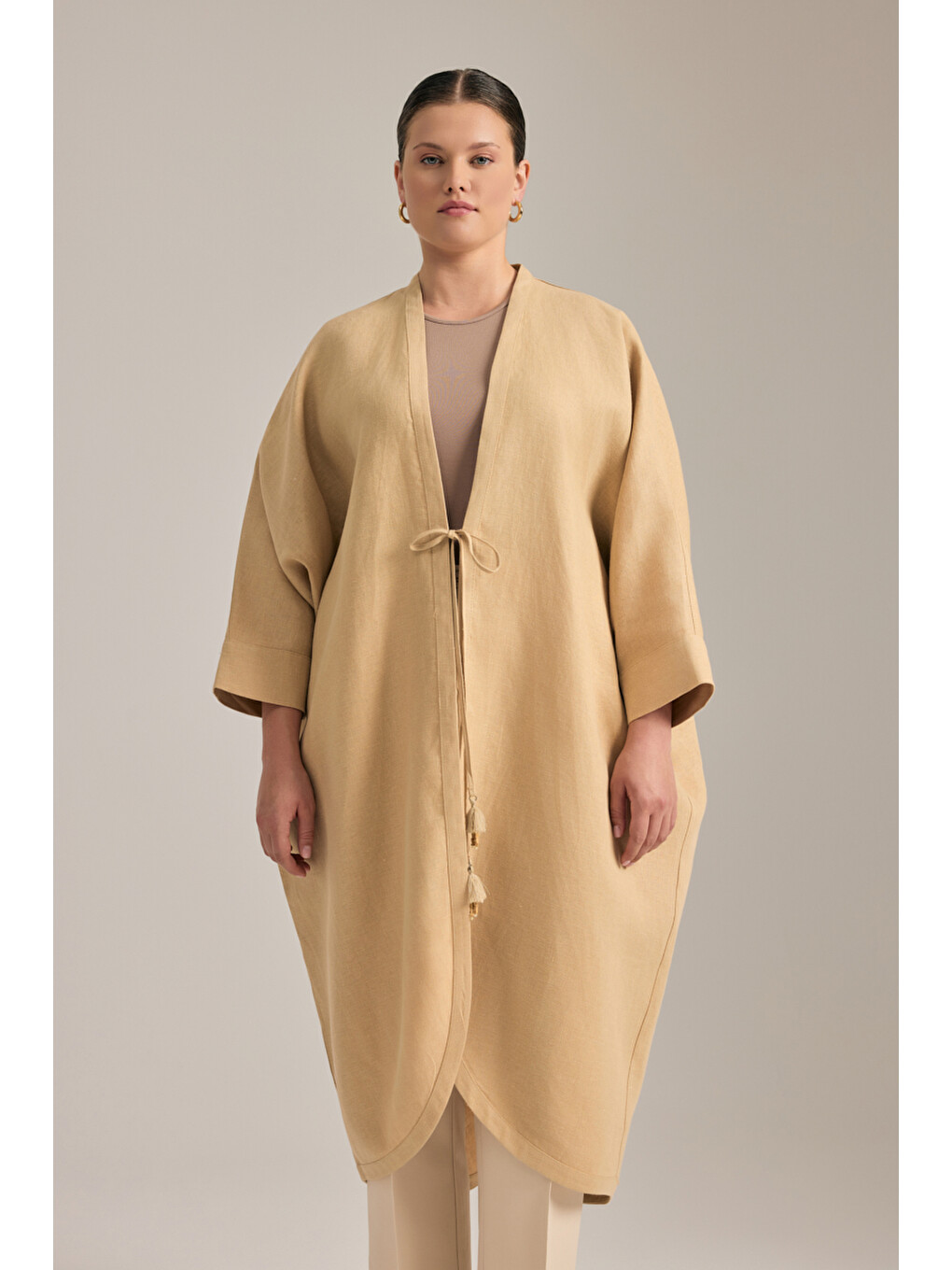 Bej Taş Önden Bağcıklı Kimono-1