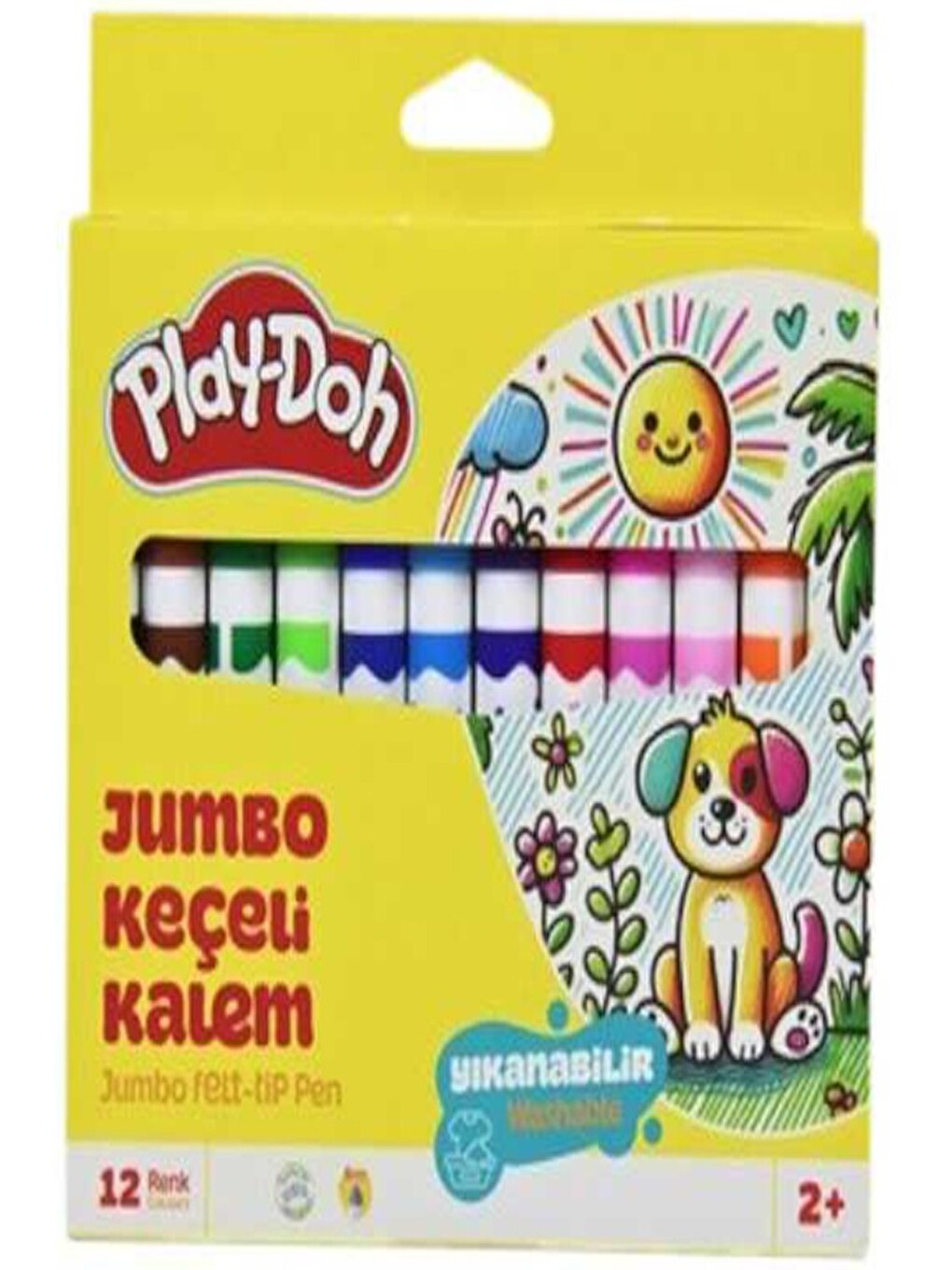 Keçeli Kalem 12 Renk Jumbo 1 Paket 12 Li Keçeli Kalem Canlı Renkler Yıkanabilir-1
