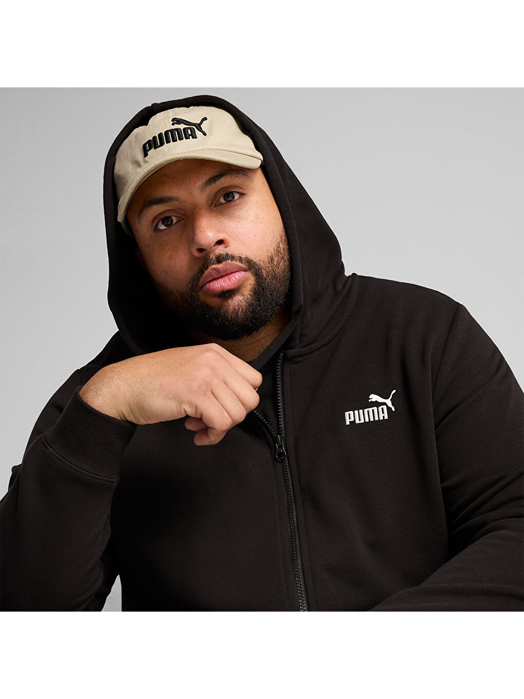 Essentials Erkek Siyah Kapüşonlu Ceket-4