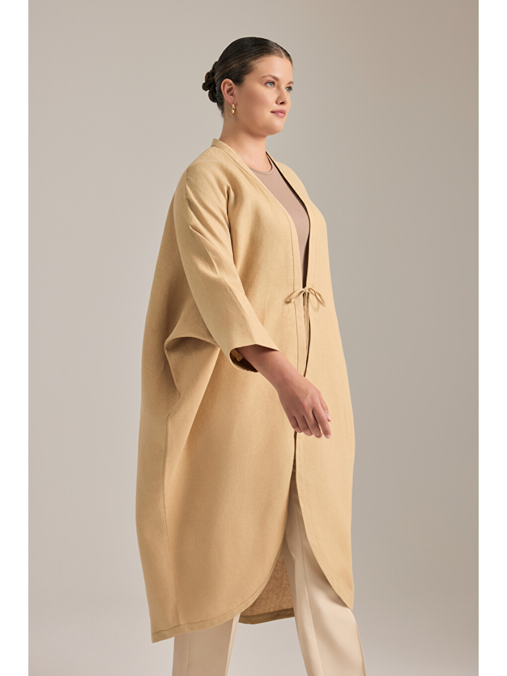 Bej Taş Önden Bağcıklı Kimono-3