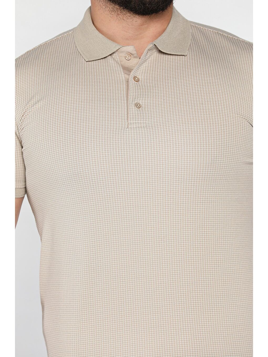 Bej Erkek Polo Yaka Yarım Düğmeli Tişört-3