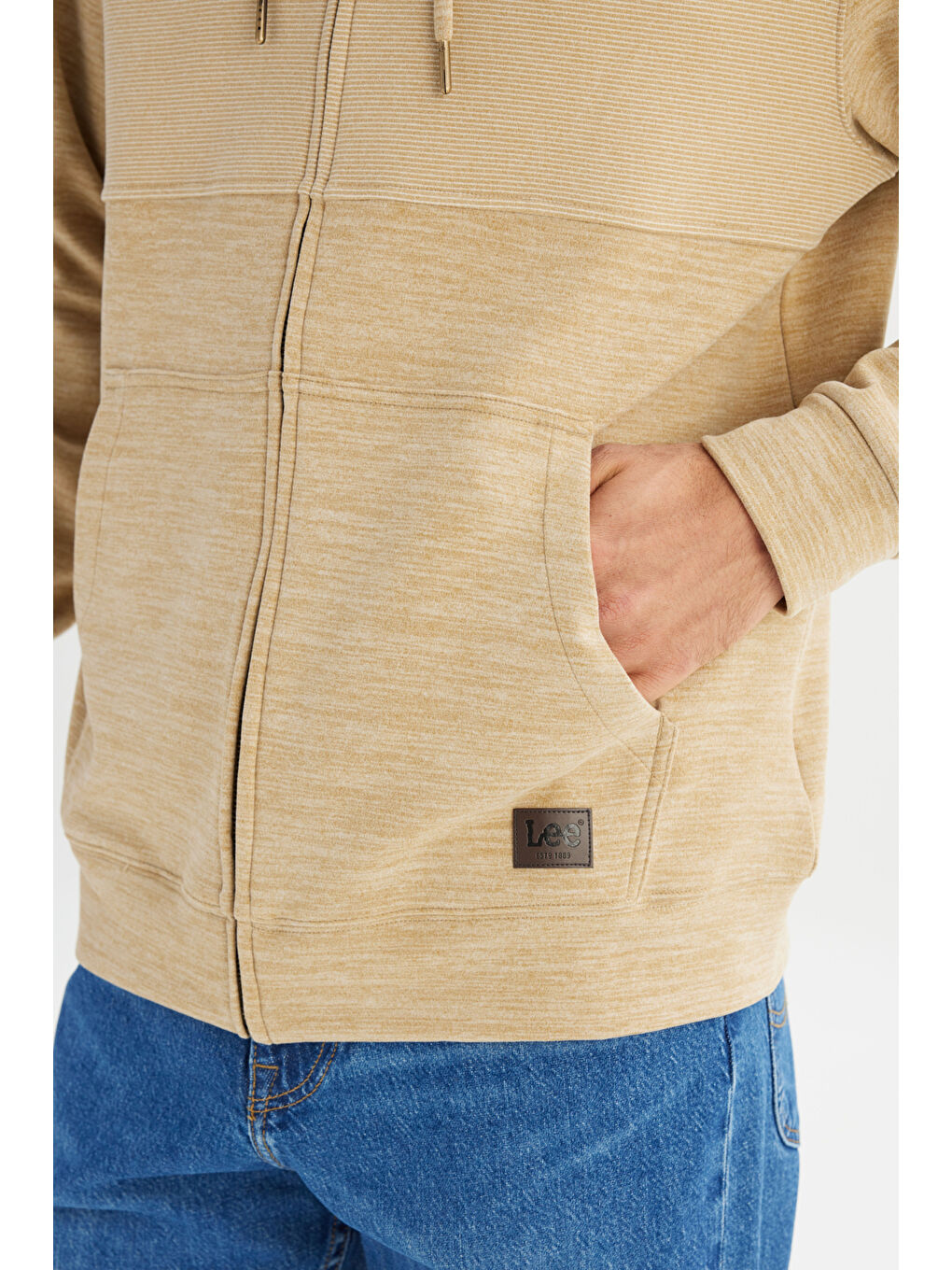 Bej Regular Fit Normal Kesim Kapüşonlu Cepli İçi Polarlı Sweatshirt-3