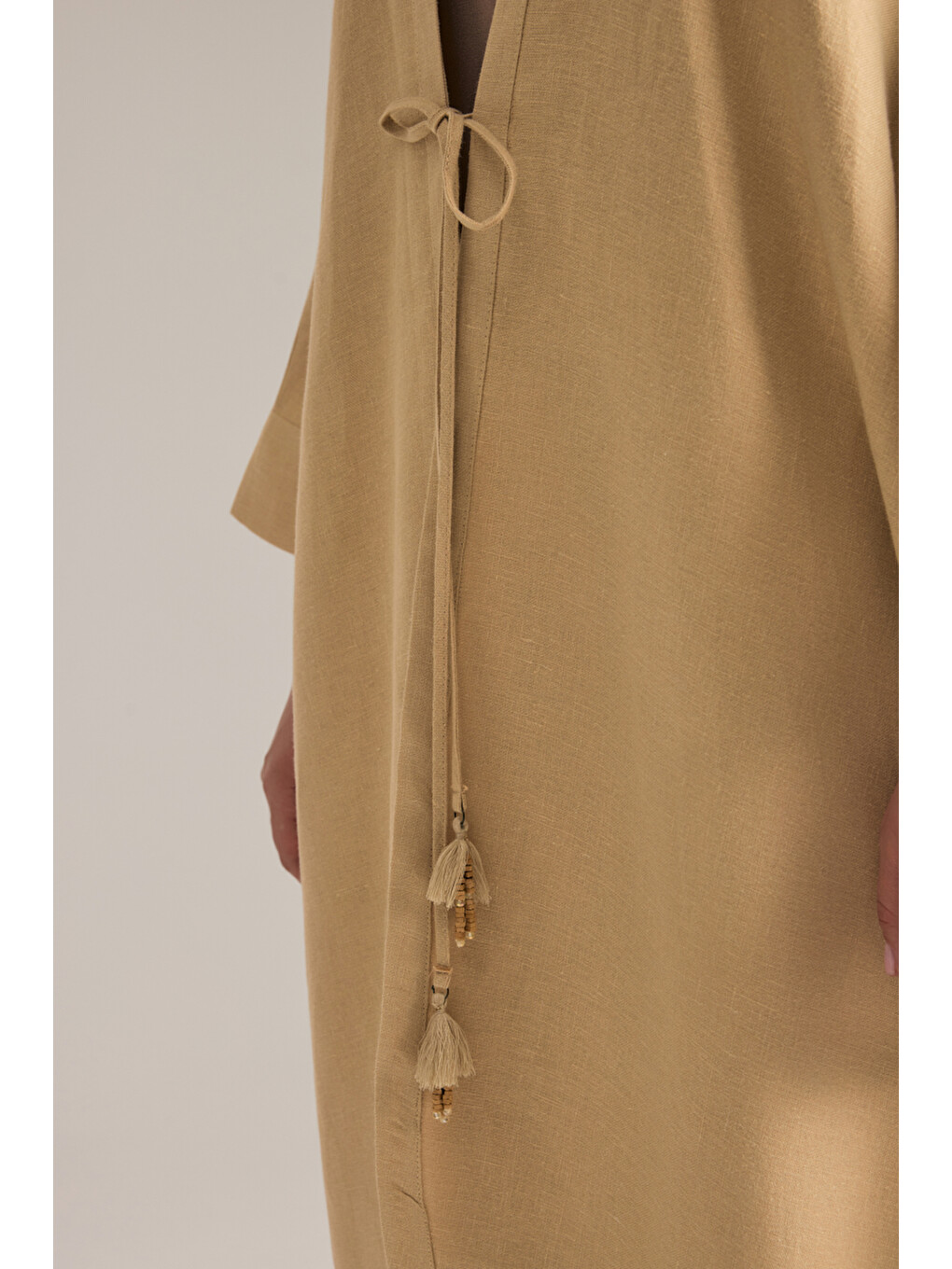 Bej Taş Önden Bağcıklı Kimono-4