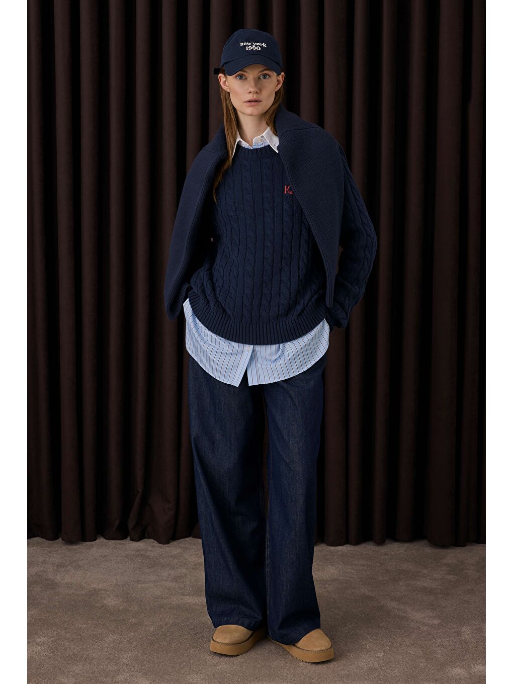 Örgü Desenli Triko Kazak Lacivert-1