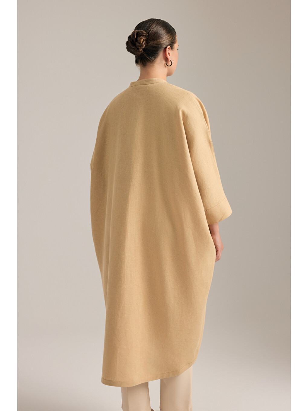 Bej Taş Önden Bağcıklı Kimono-5