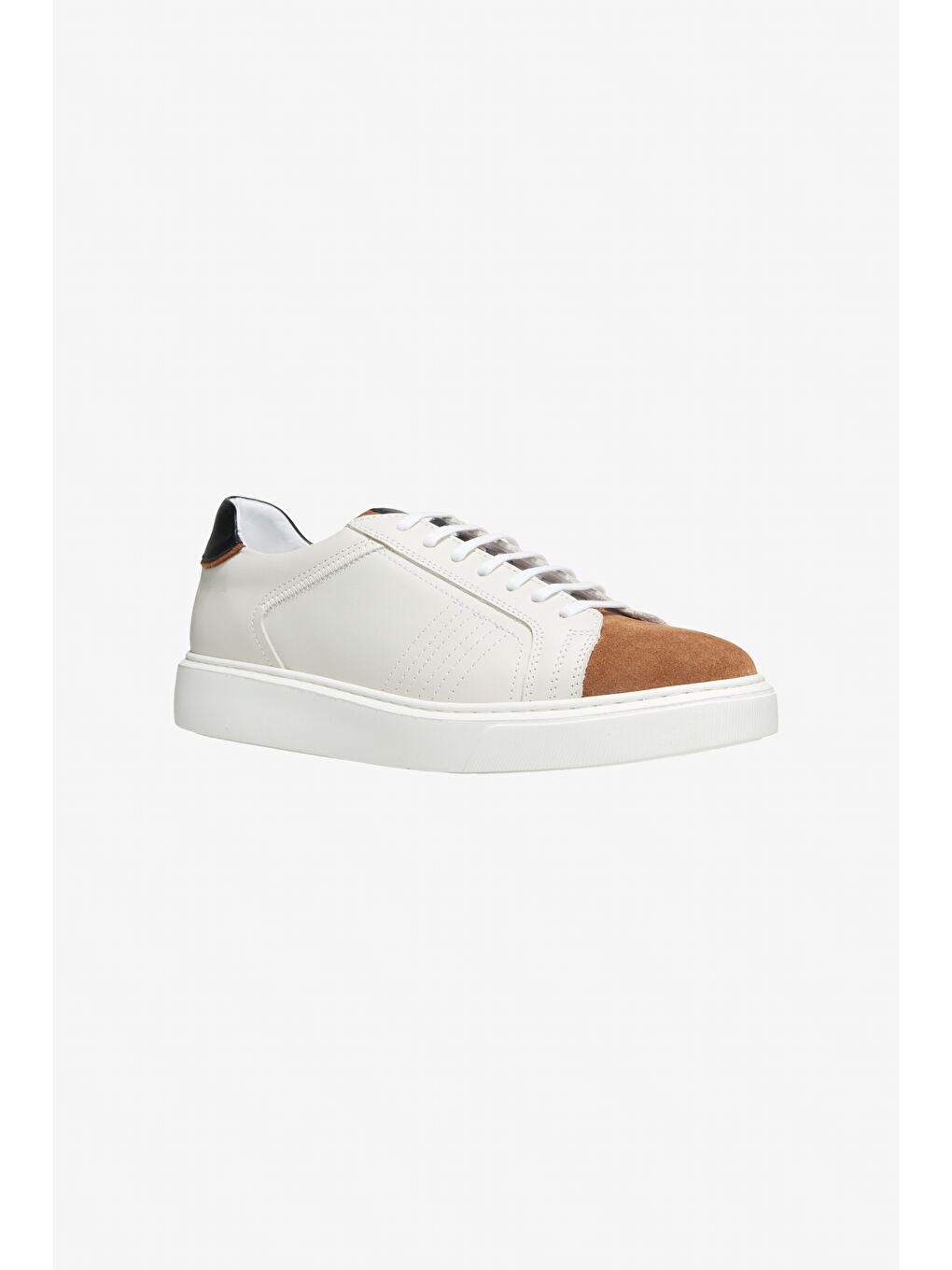 Erkek Bej-Beyaz %100 Deri Rahat Taban Esnek Sneaker Ayakkabı-1