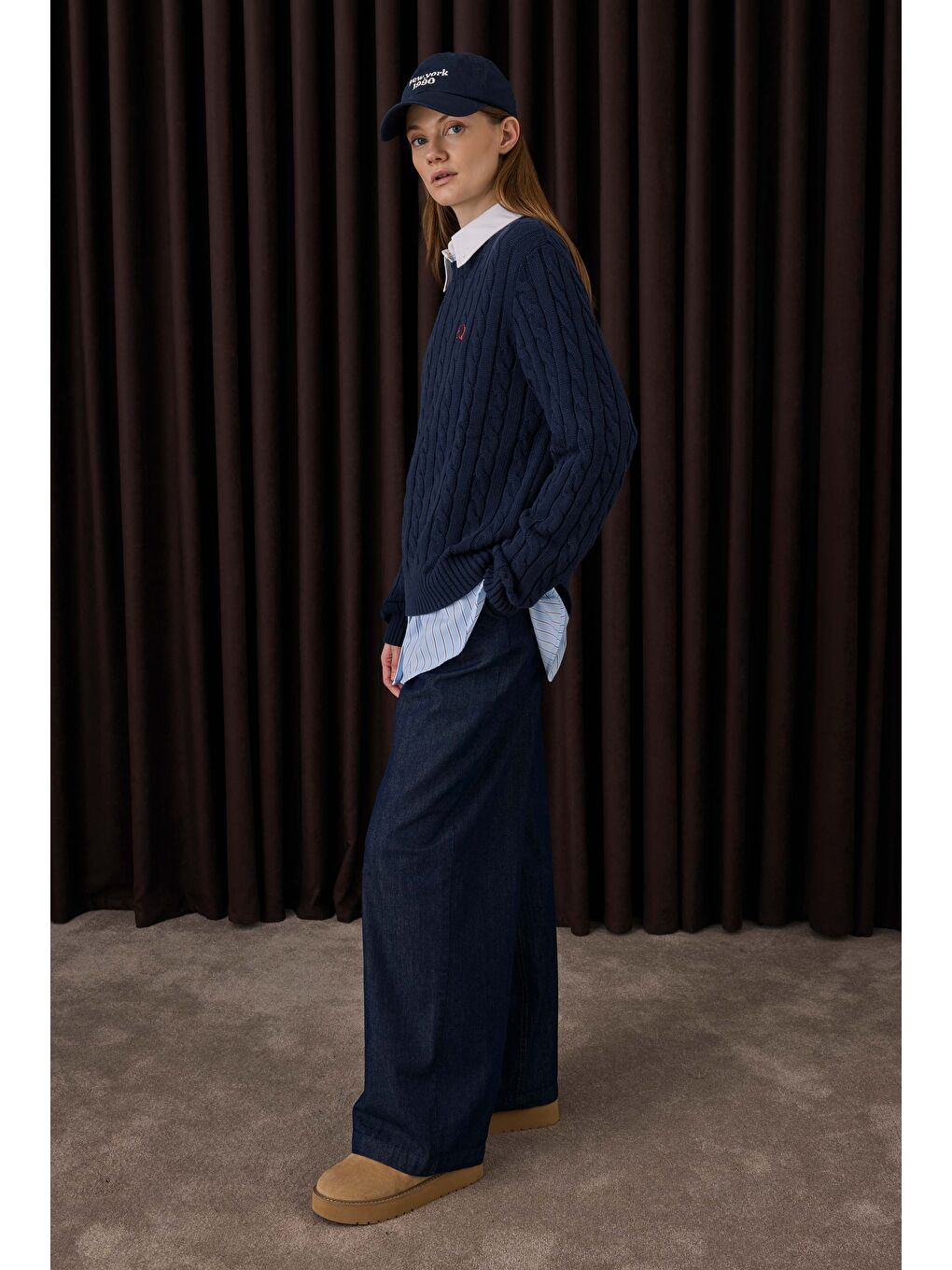 Örgü Desenli Triko Kazak Lacivert-2