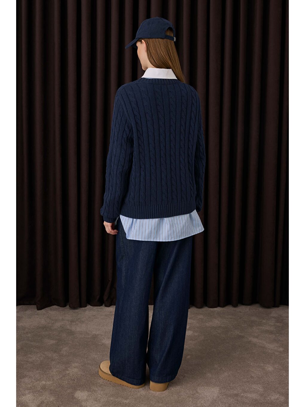 Örgü Desenli Triko Kazak Lacivert-4