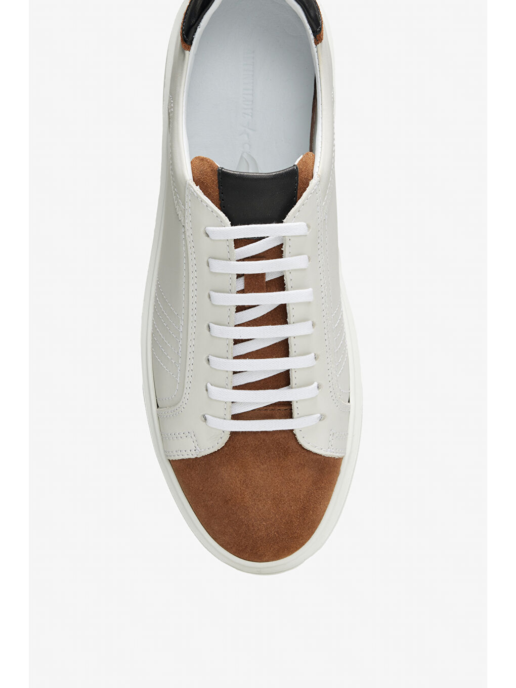 Erkek Bej-Beyaz %100 Deri Rahat Taban Esnek Sneaker Ayakkabı-2