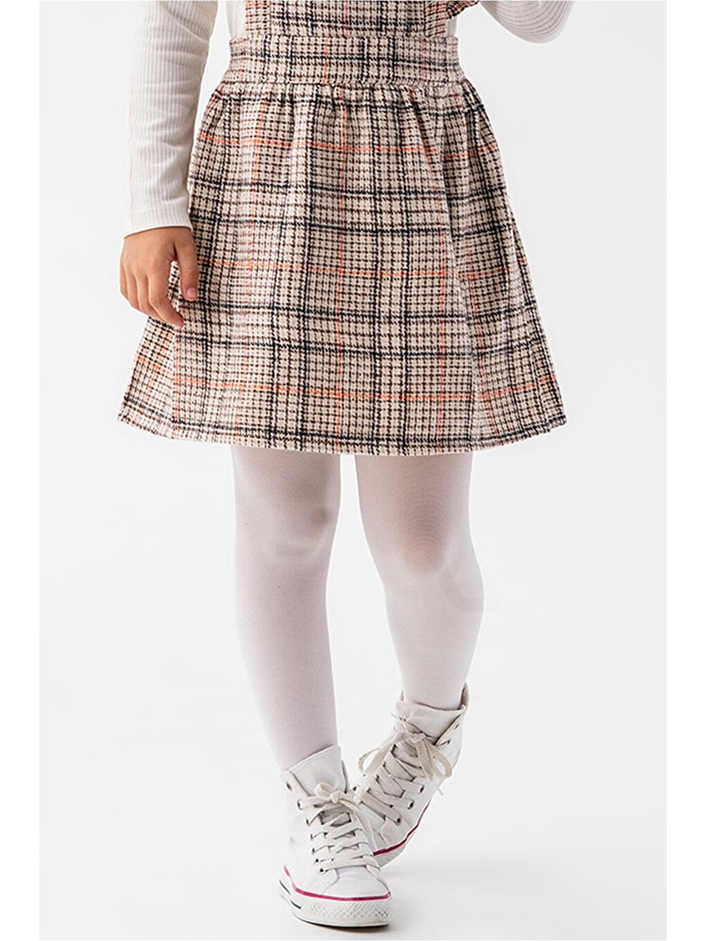 Turuncu Kız Çocuk Ekose Desenli Salopet Takım 22682-1