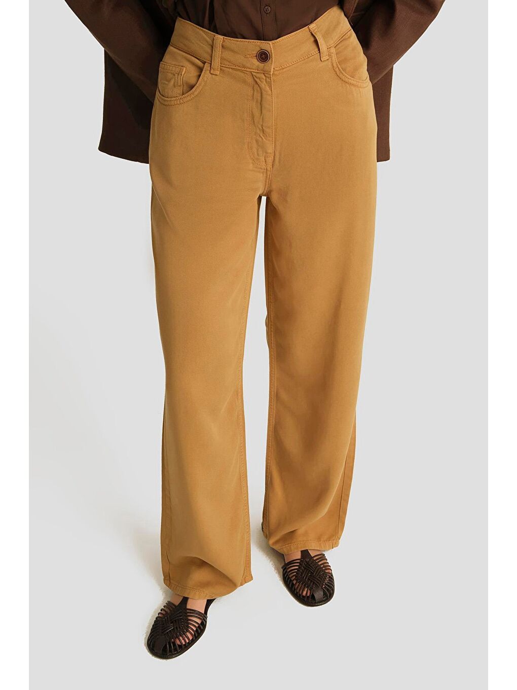 Kahverengi Lyocell Palazzo Pantolon 25Yd9134 Sahra-2