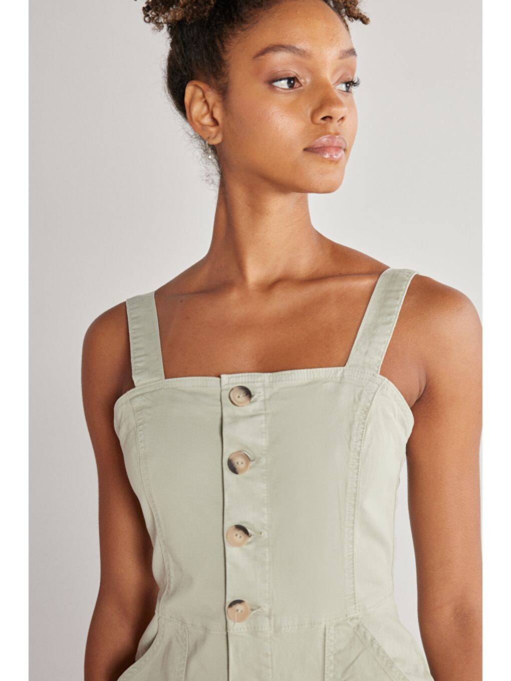 Regular Fit Normal Kesim Kolsuz Haki Esnek Jean Jean Elbise-4