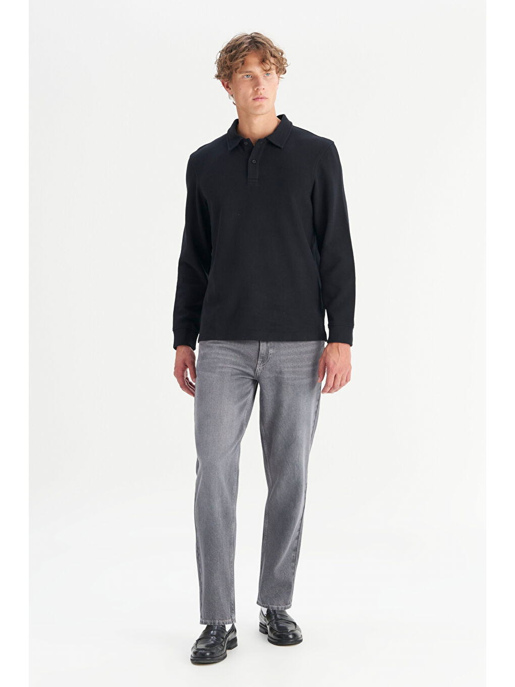 Siyah Pamuklu Regular Fit Normal Kesim Polo Yaka Tişört-1