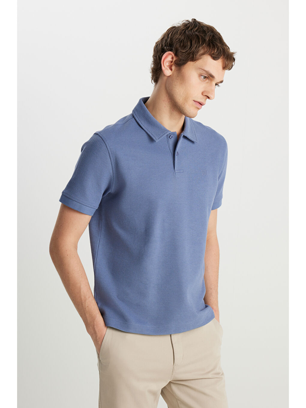 Regular Fit Normal Kesim Açık Mavi Polo Yaka Tişört-1