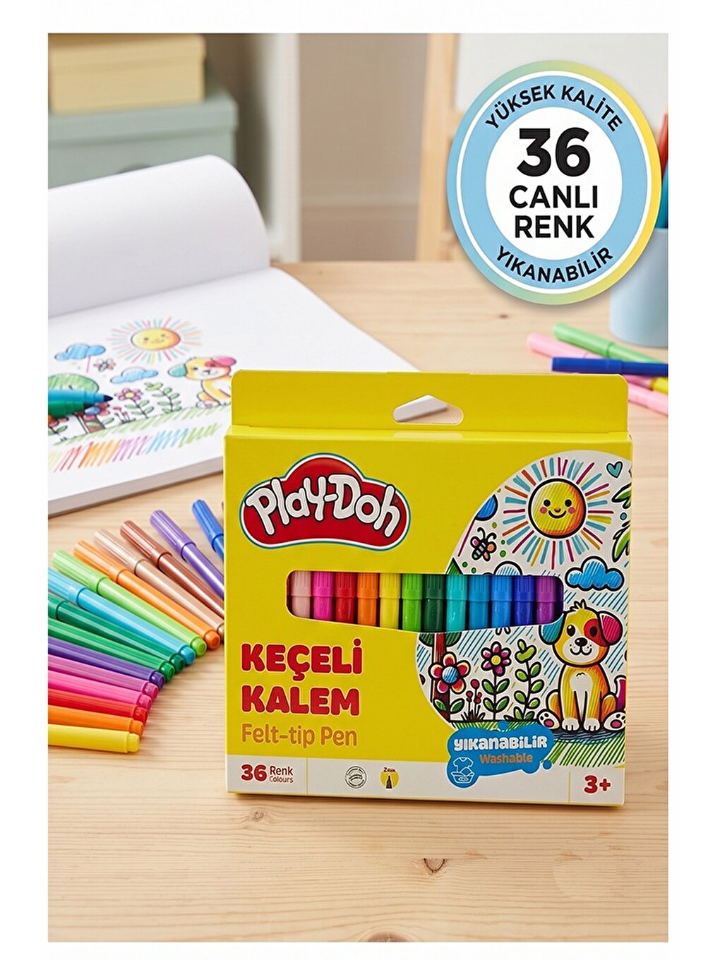 Keçeli Kalem 36 Renk 1 Paket 36 Lı Keçeli Kalem Canlı Renkler Yıkanabilir Kaliteli Öğrenci-1