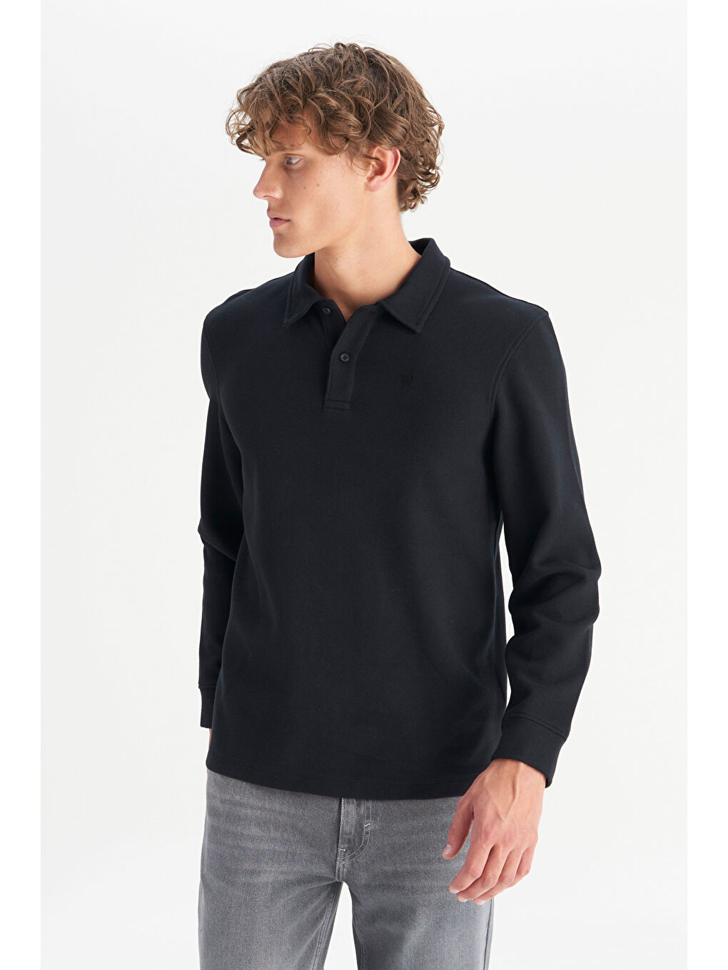 Siyah Pamuklu Regular Fit Normal Kesim Polo Yaka Tişört-2