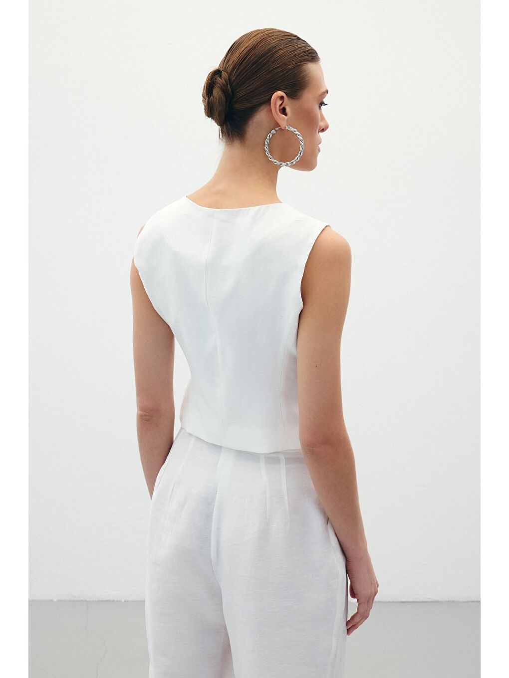 Keten Yelek - Ekru-7