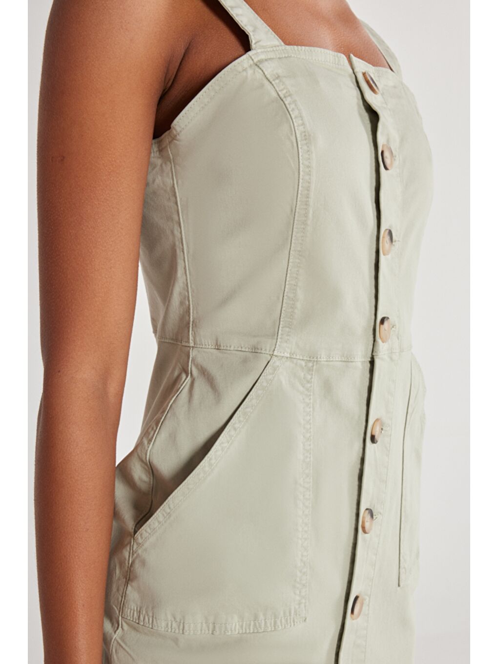 Regular Fit Normal Kesim Kolsuz Haki Esnek Jean Jean Elbise-5