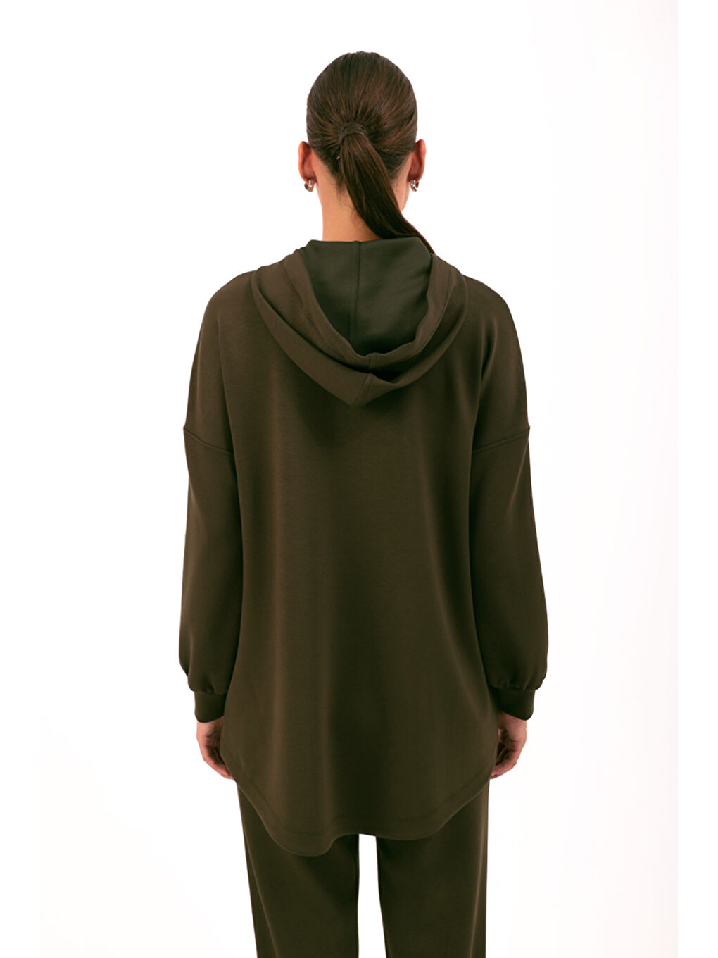 Haki Kapüşonlu Örme Spor Sweat-5