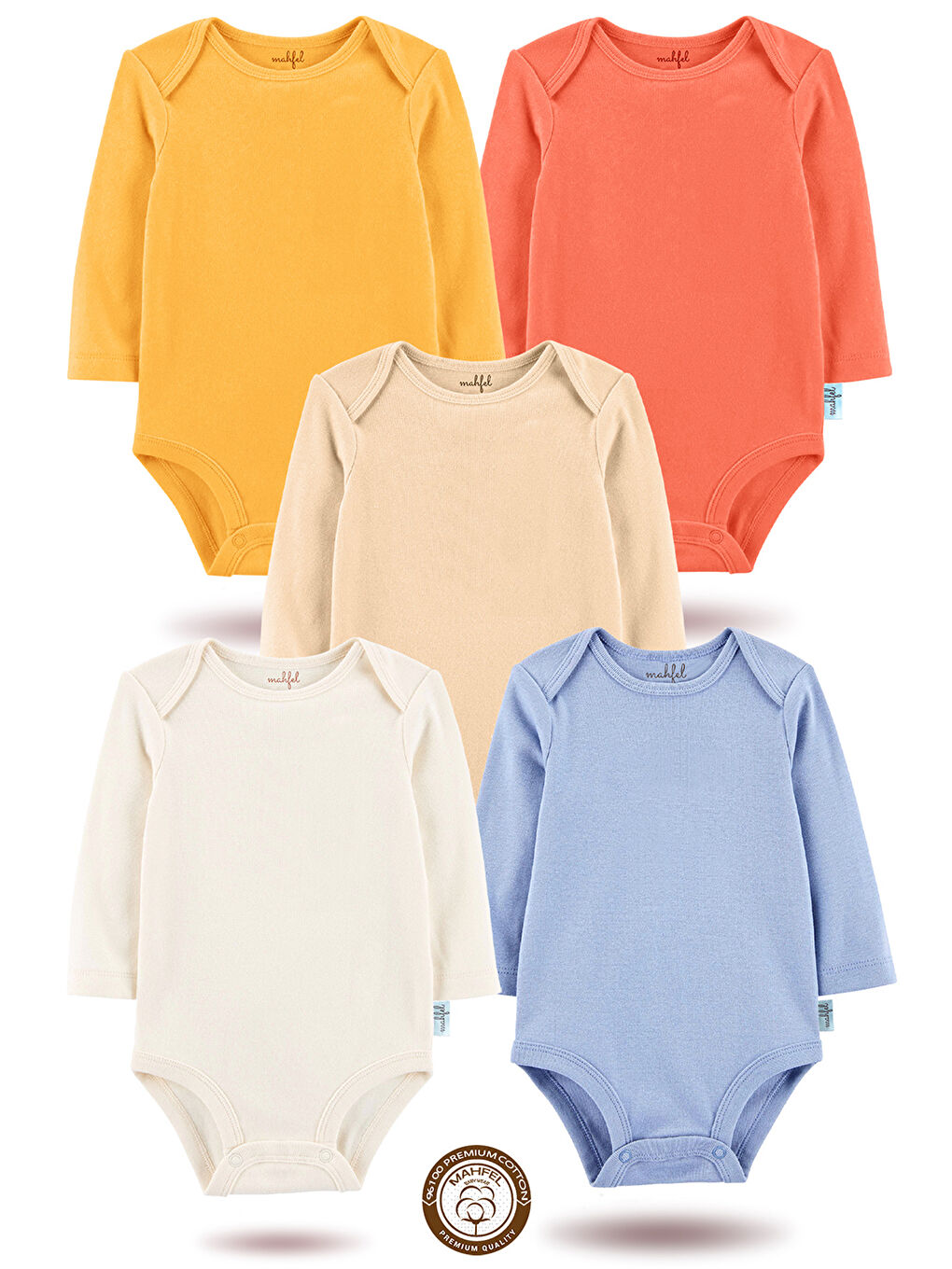 Kahverengi %100 Pamuklu 5'li Baskısız Çıtçıtlı Bebek Body Zıbın RS