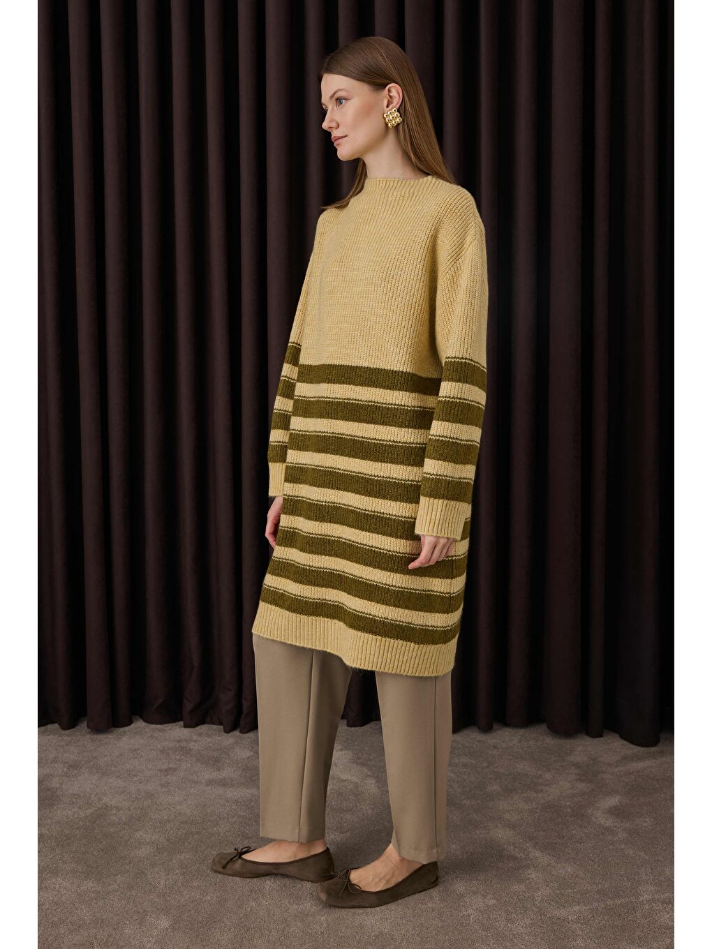 Sarı İnce Çizgili Uzun Kazak Tereyağı-Yosun-3