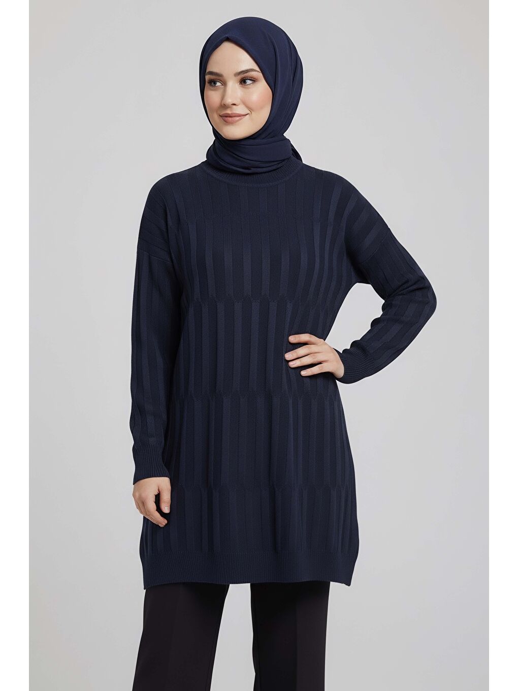 Janjanlı Triko Tunik Lacivert - 27797-LACIVERT