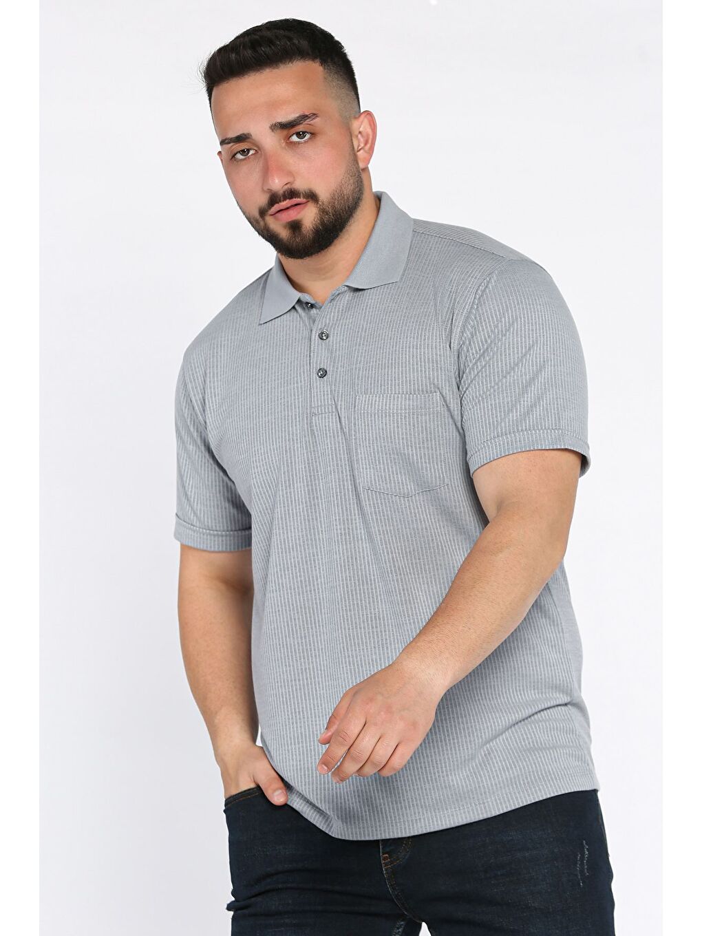 Gri Polo Yaka Cepli Erkek Tişört