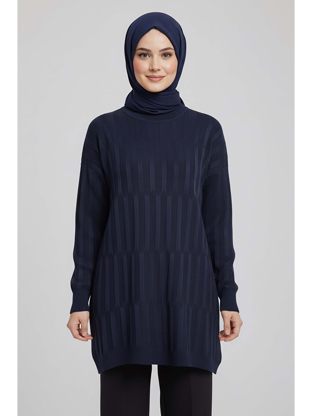 Janjanlı Triko Tunik Lacivert - 27797-LACIVERT-1