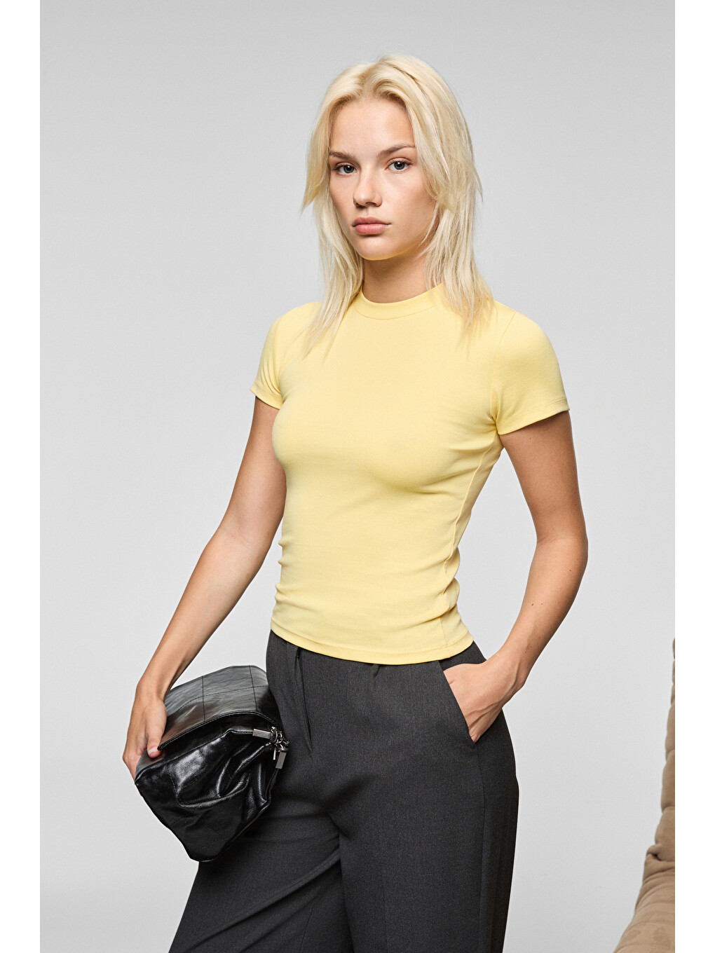 Sarı HOPEWELL Kadın Yuvarlak Yaka Örme Slim Fit SARI T-Shirt-2
