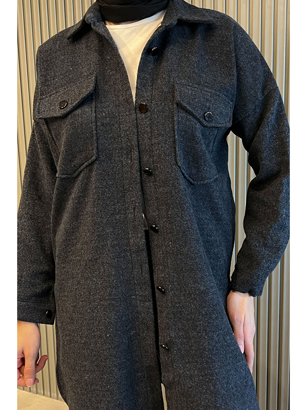 Gri Kaşe Uzun Tesettür Tunik-5