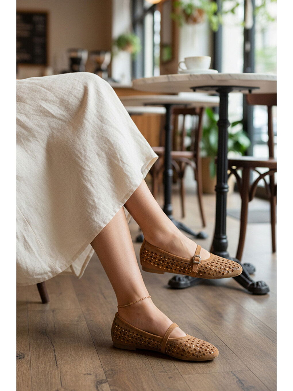 Kahverengi Taba Taş İşlemeli Hafif Kadın Babet Ayakkabı 335384 Z-2