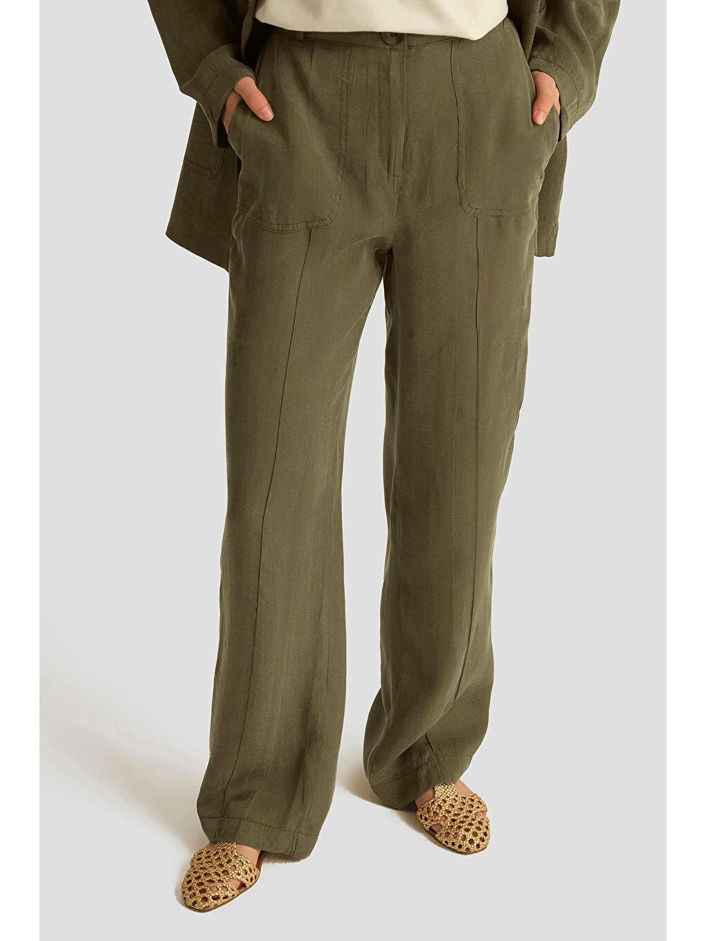 Önü Dikişli Cupra Palazzo Pantolon 25Yd4246-2 Haki-2