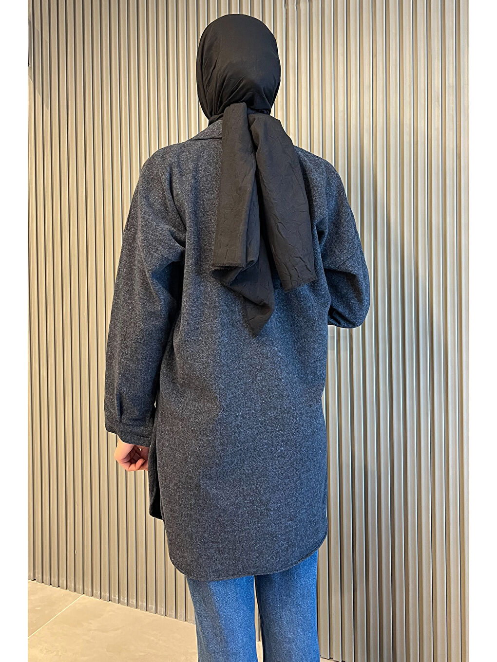 Gri Kaşe Uzun Tesettür Tunik-6